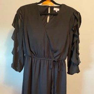 3/4 sleeve black ruffled dress